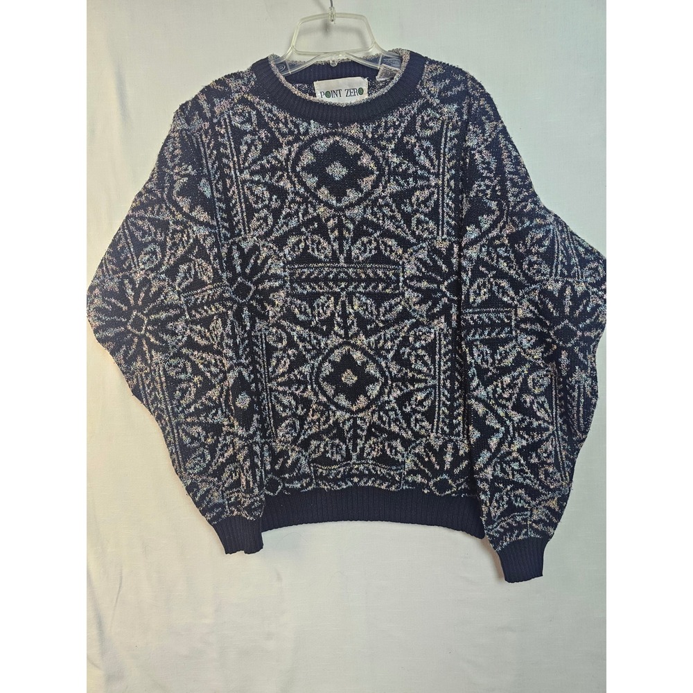 Point Zero Vintage Knit Sweater Geometric Kaleidoscope Multi Color Mens Medium